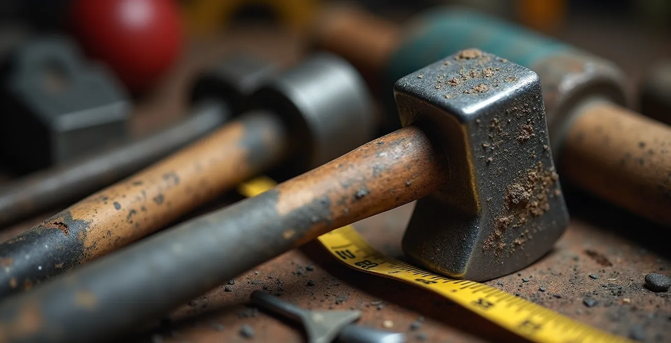 Gros plan sur les outils professionnels d'un artisan du bâtiment