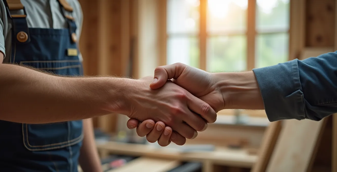Poignée de main chaleureuse entre un artisan et son client